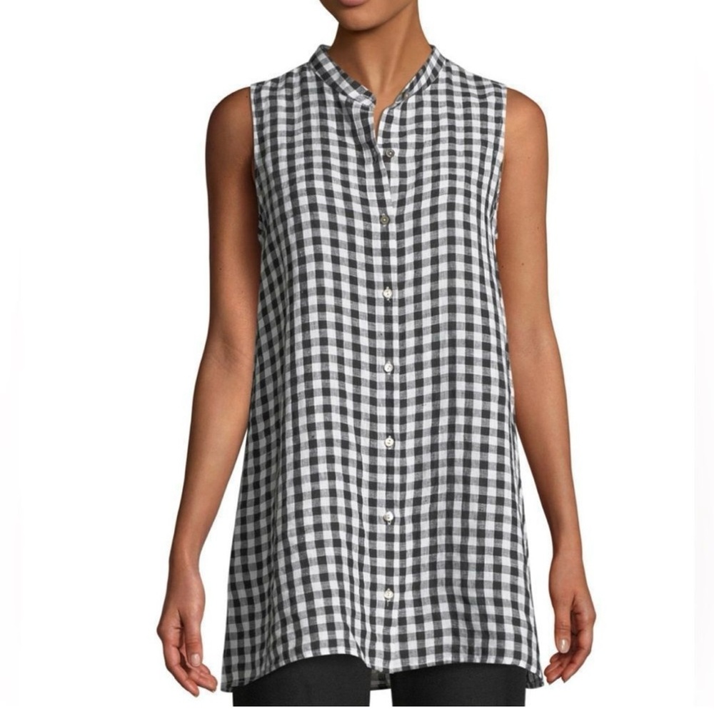Eileen Fisher Black and White Checkered Sleeveless Top